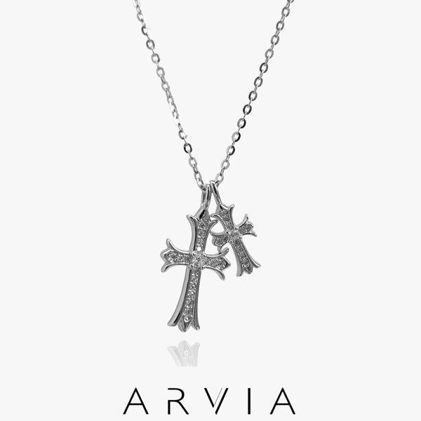 S925 Standard Silver double cross necklace