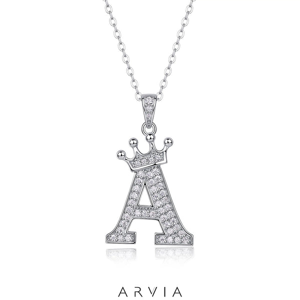 S925 Standard Silver Diamond Crown letter Necklace