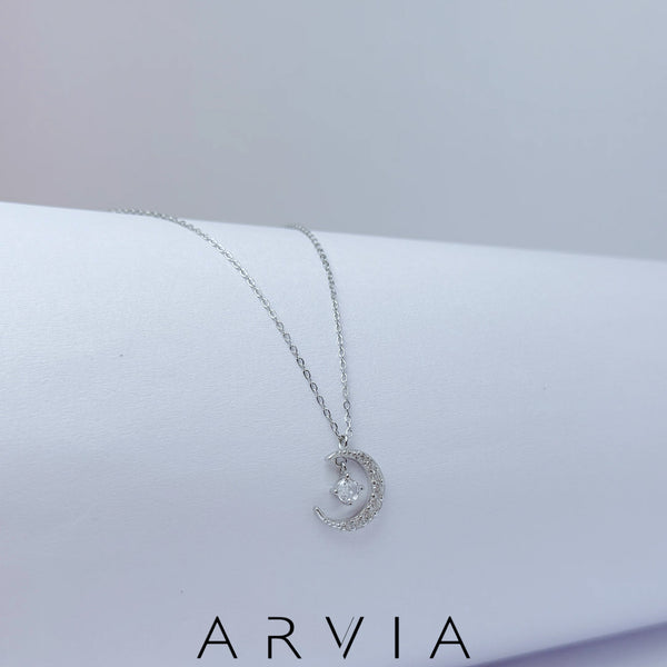 S925 Standard Silver Diamond Star Moon Necklace